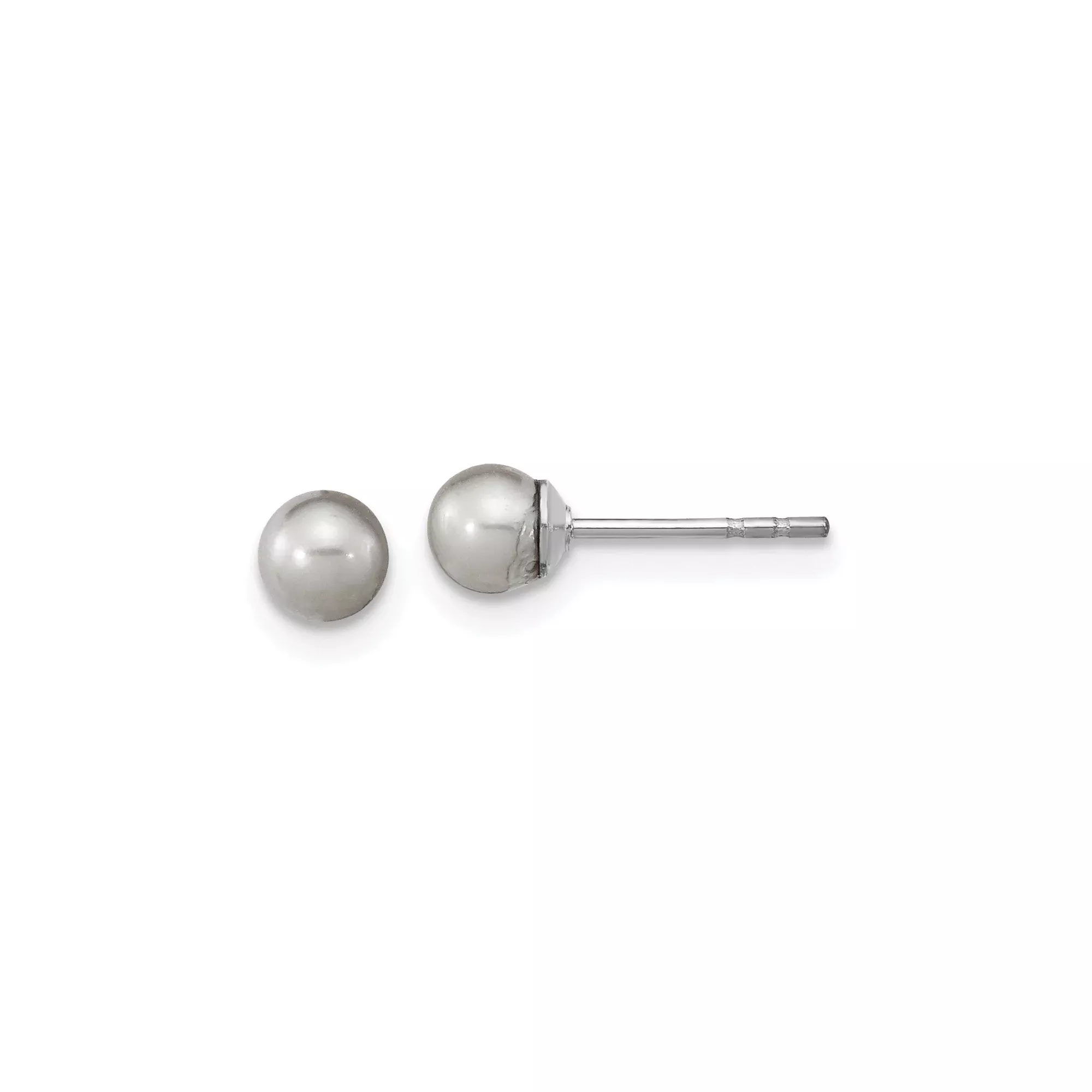 Sterling Silver Stud Earrings with Pearl, Minimalist Polished Design for Women