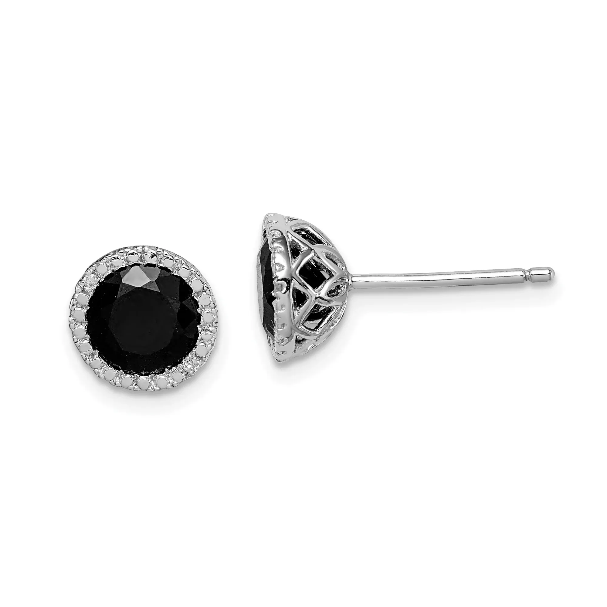 Sterling Silver Stud Earrings with Sapphire and Diamond Halo Design for Women