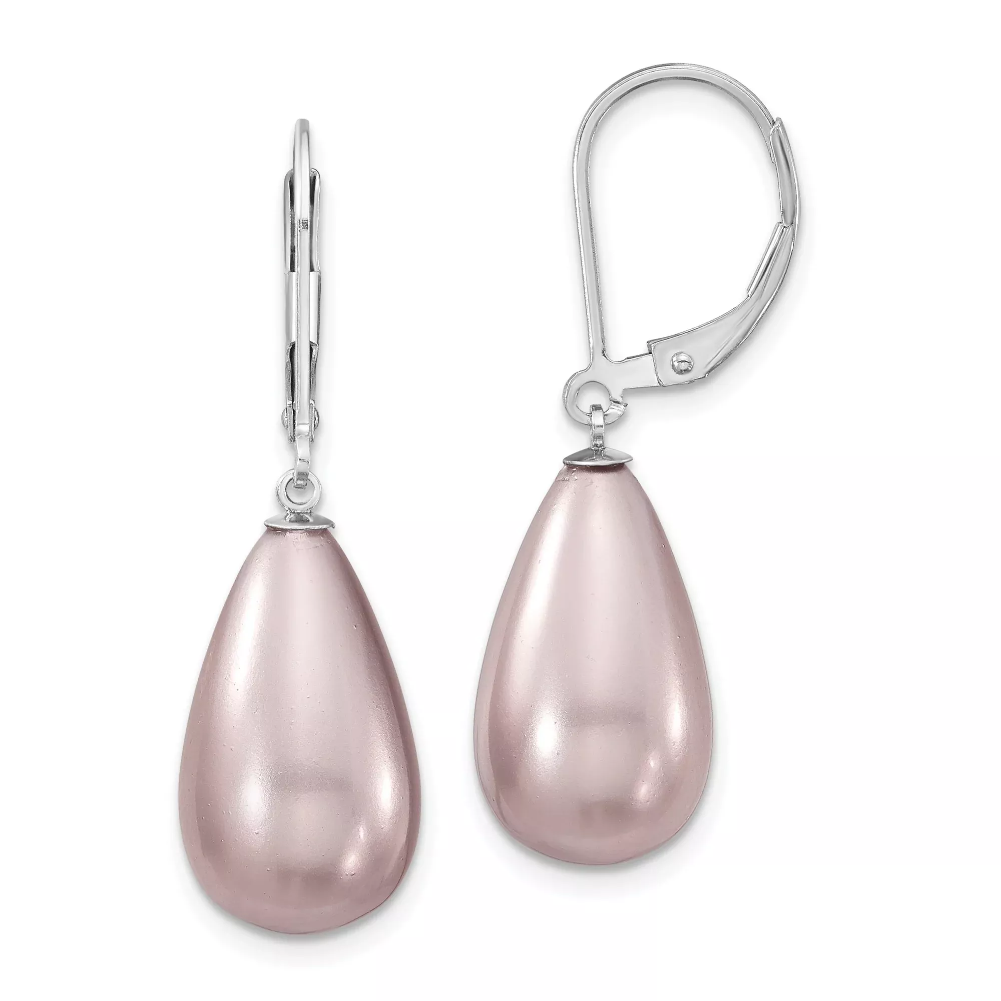 Sterling Silver Teardrop Leverback Earrings with Pink Shell, Dangle Drop Design for Women