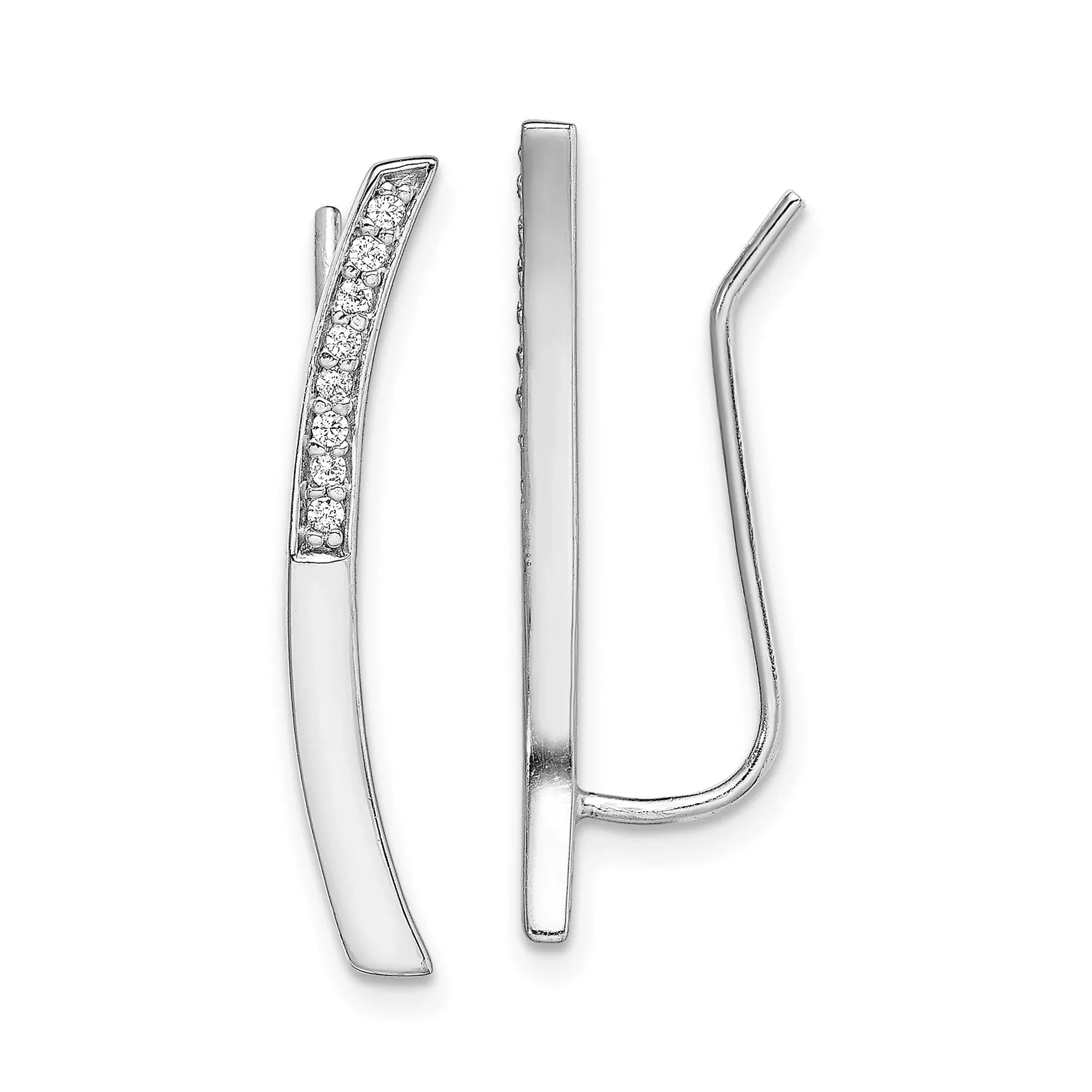 Sterling Silver Threader Earrings with Cubic Zirconia, Curved Bar Linear Drop Design for Women