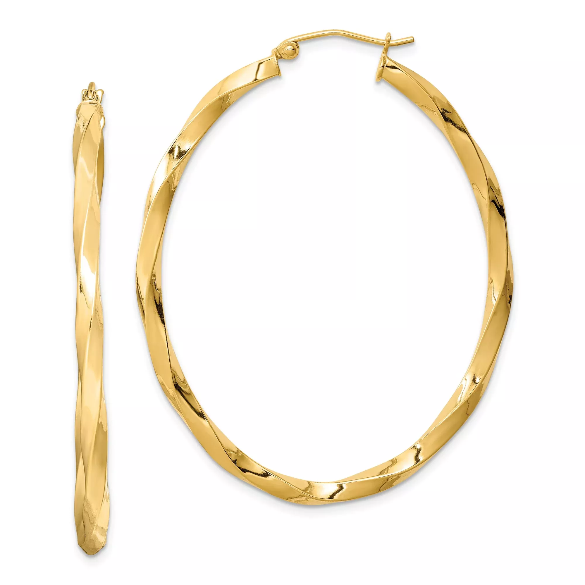 Sterling Silver Twisted Hoop Earrings, Large Oval Spiral Design, Polished Finish for Women