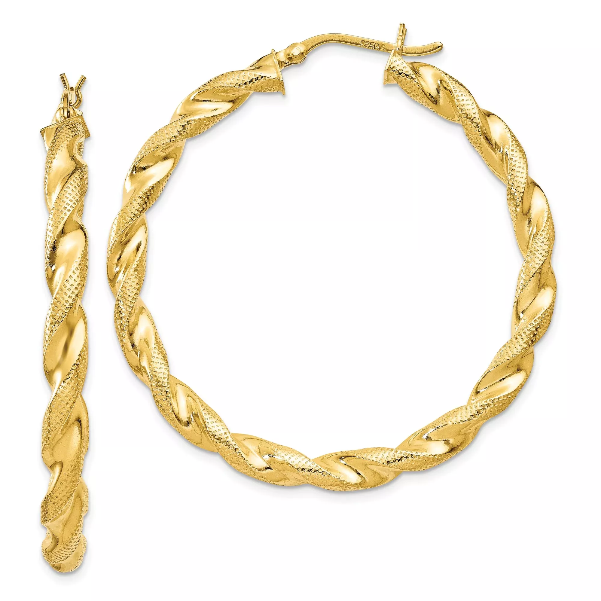 Sterling Silver Twisted Hoop Earrings with Spiral Rope Design and Textured Finish