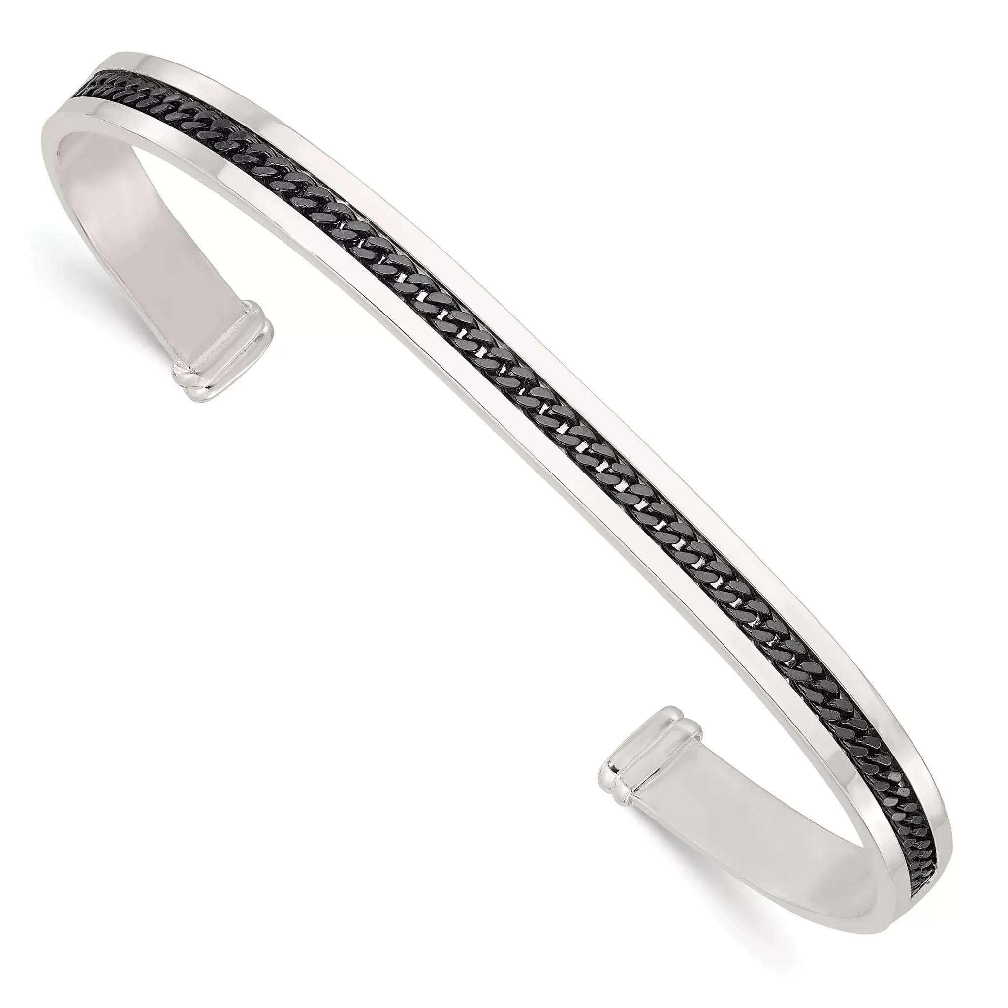 Sterling Silver with Black Rhodium Inlay Cuff Bangle