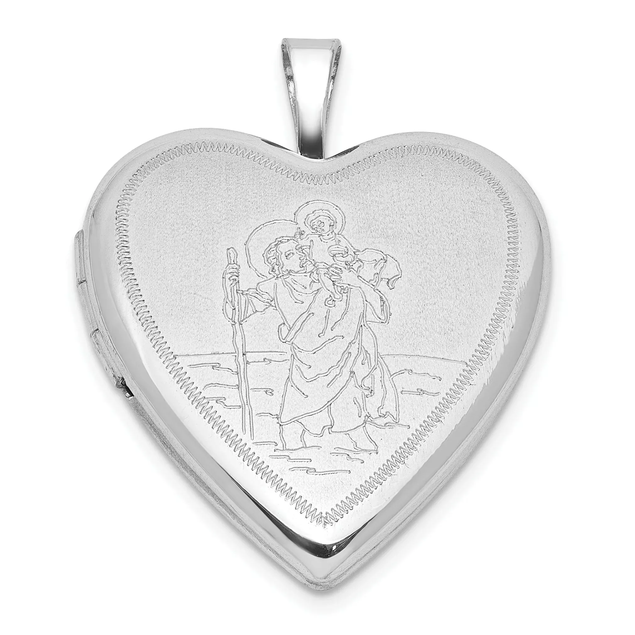 Sterling SilverRH-plate Satin/Polished St. Christopher 20mm Heart Locket