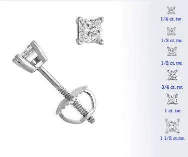 Stunning .98 CtPrincess Cut Diamond Earrings I1-H