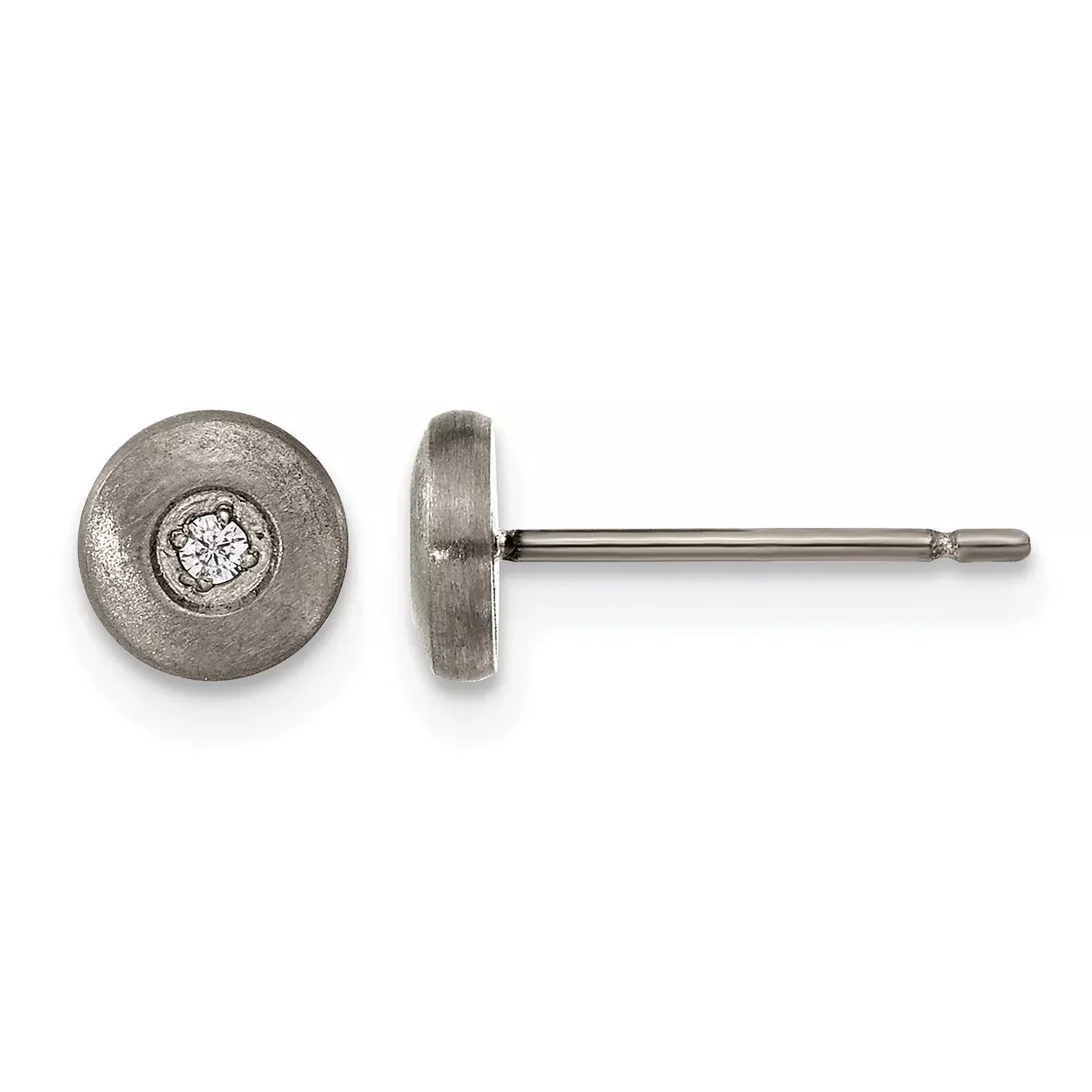 Titanium Brushed Cubic Zirconia Button Earrings