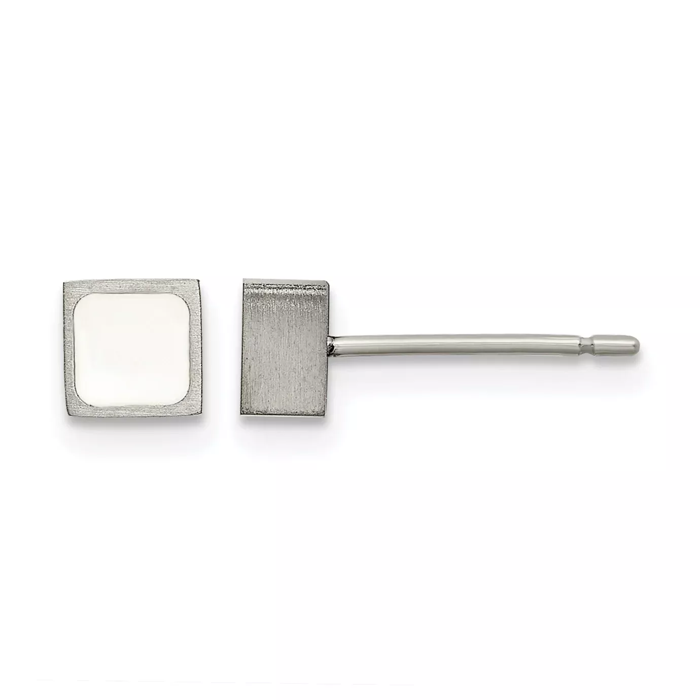 Titanium Enamel Brushed Square Cubic Zirconia Button Earrings