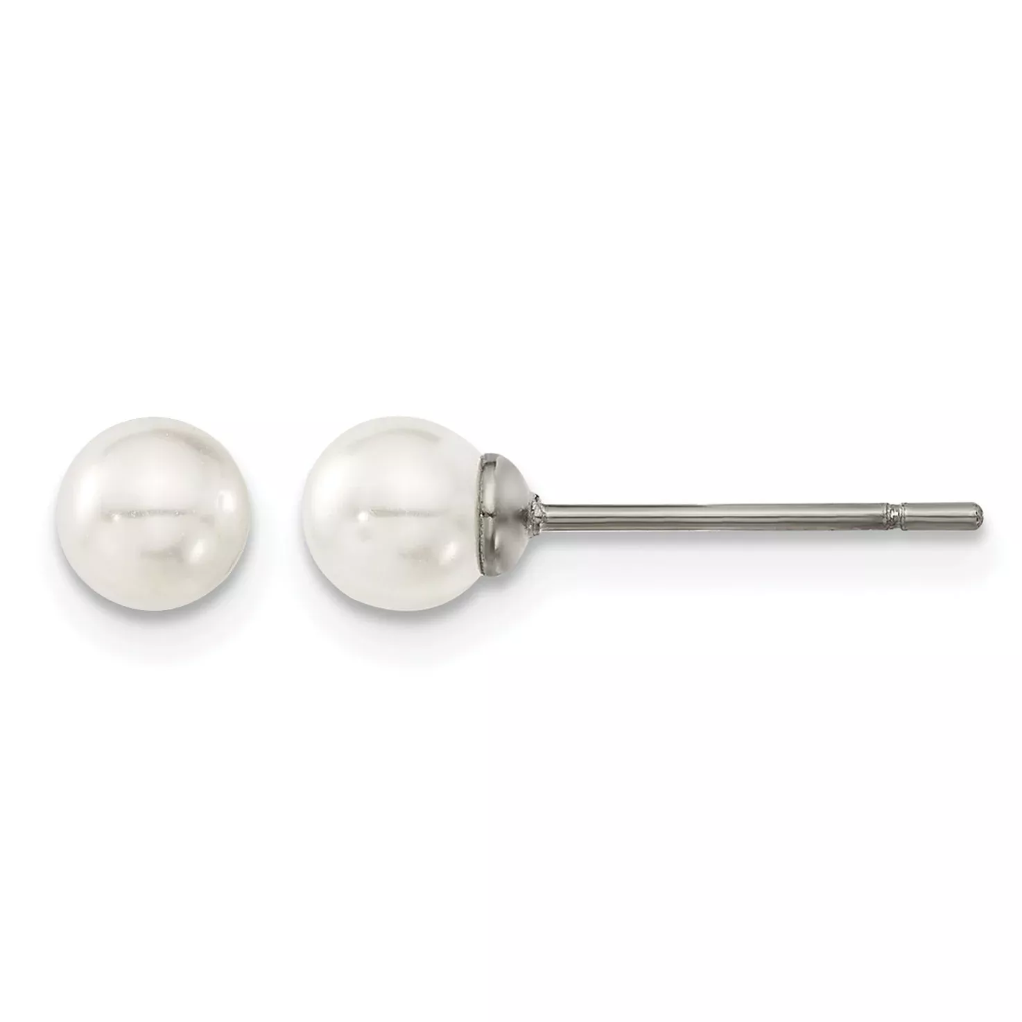 Titanium Polished Pear Lab-Created Simulated Pearl Ball Earrings for Women