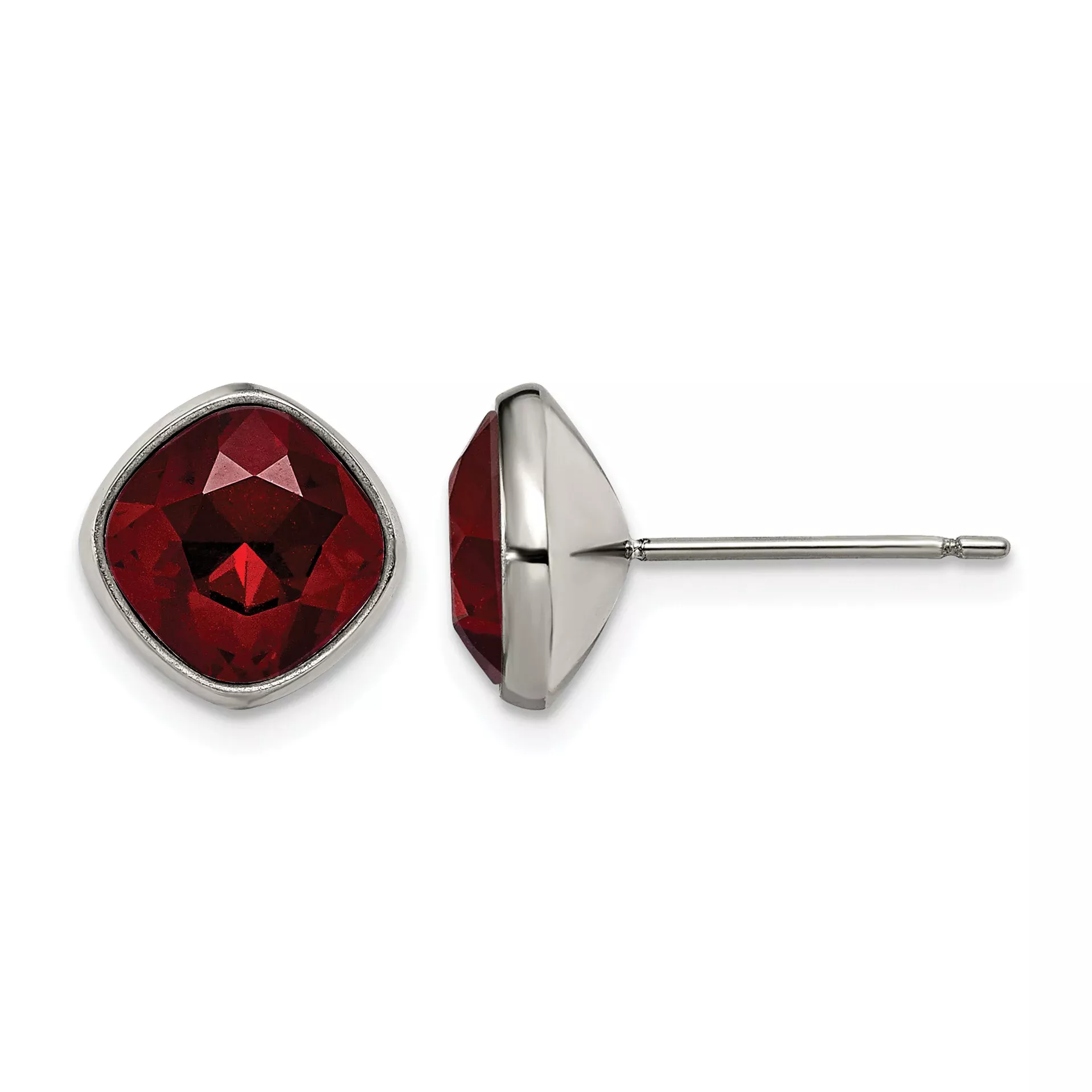 Titanium Polished Red Cubic Zirconia Stud Earrings