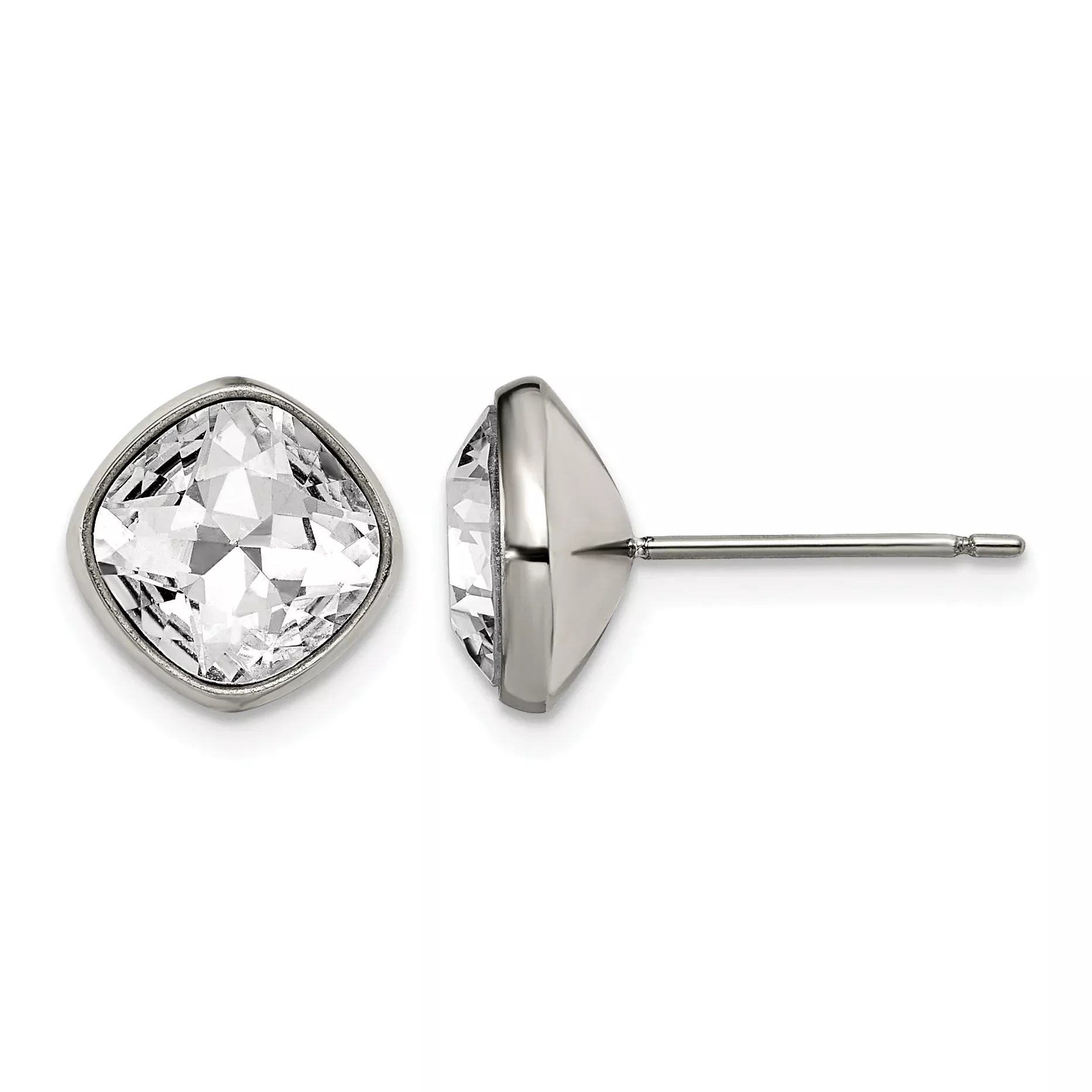 Titanium Polished Square Cubic Zirconia Stud Earrings
