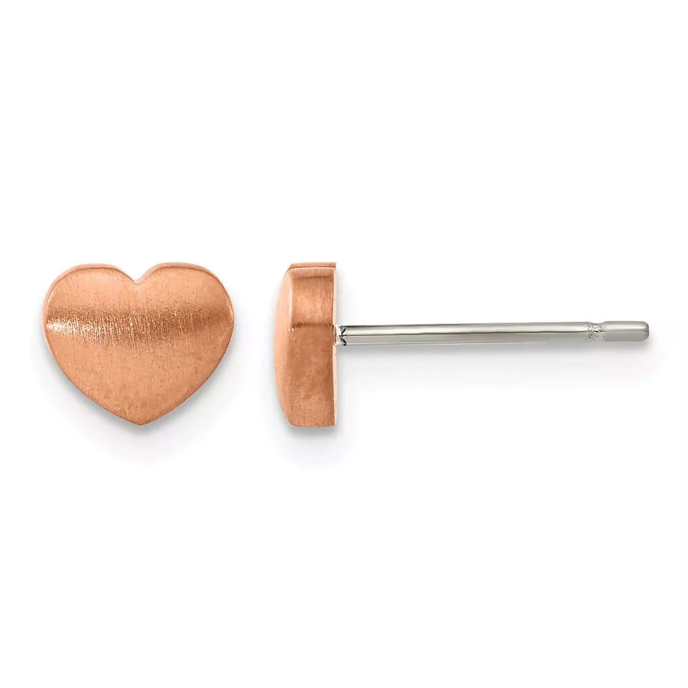 Titanium Rose Gold-Tone Brushed Heart Button Earrings for Women