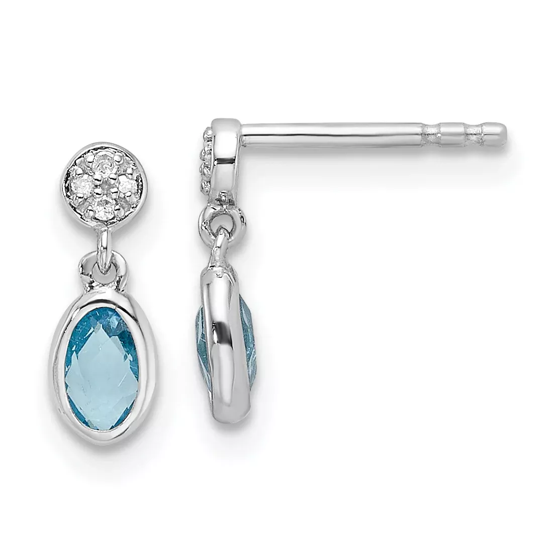 White Ice Sterling Silver Rhodium-plated Diamond and Blue Topaz Post Dangle Earrings