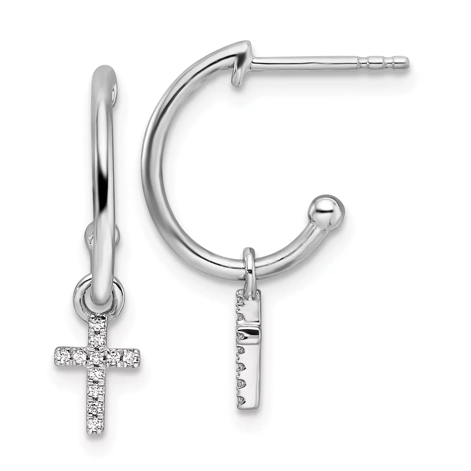 White Ice Sterling Silver Rhodium-plated Diamond Cross Dangle J-Hoop Post Earrings