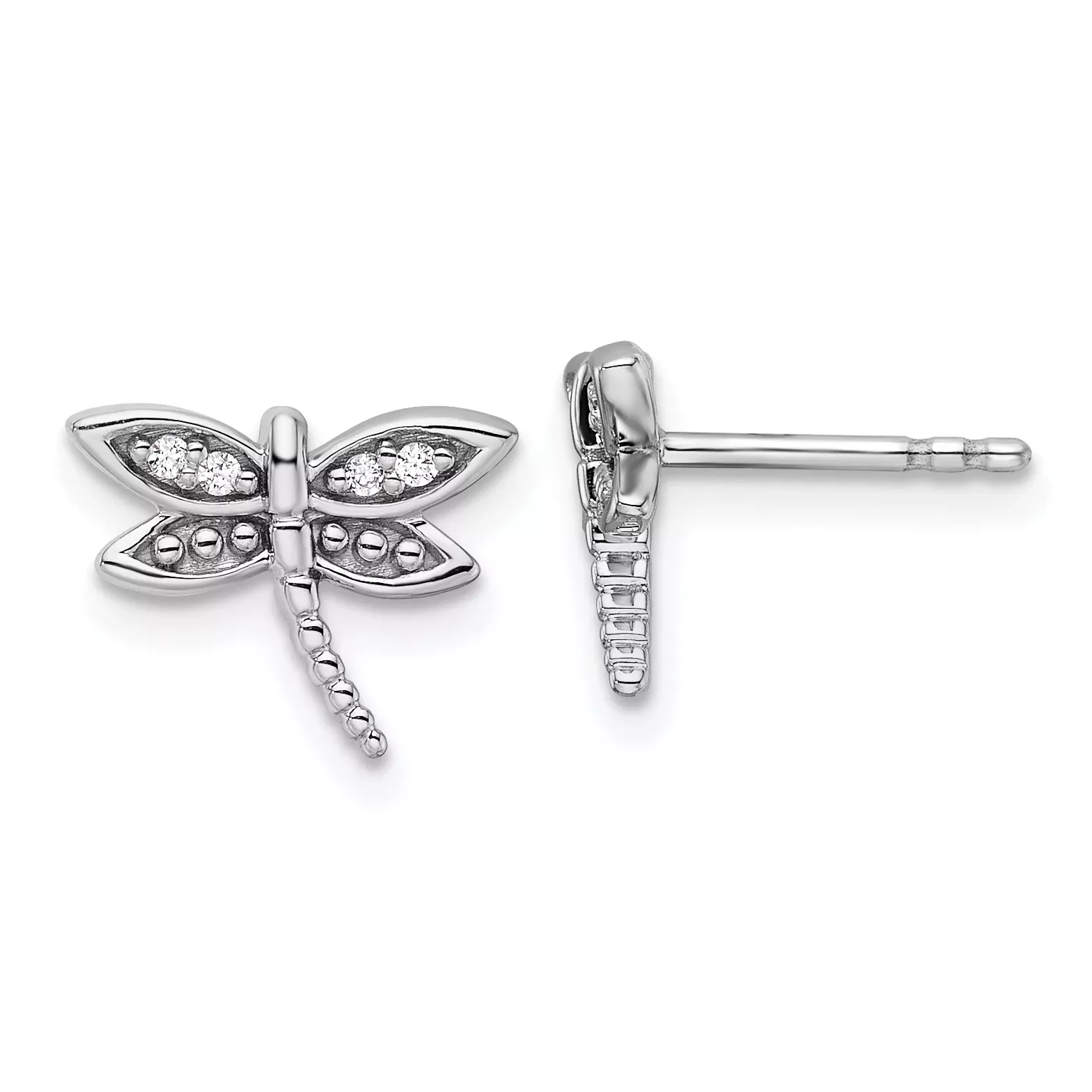 White Ice Sterling Silver Rhodium-plated Diamond Dragonfly Post Earrings