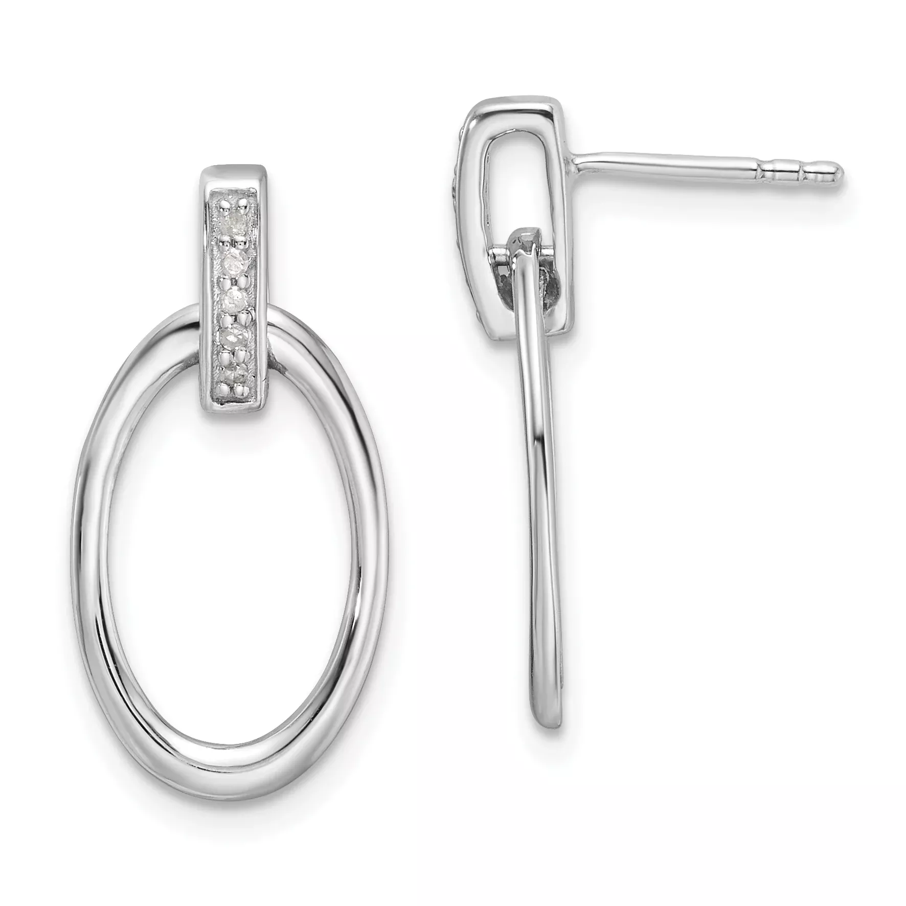 White Ice Sterling Silver Rhodium-plated Diamond Oval Post Dangle Earrings