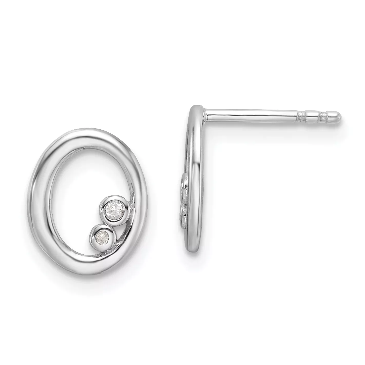 White Ice Sterling Silver Rhodium-plated Diamond Oval Post Earrings