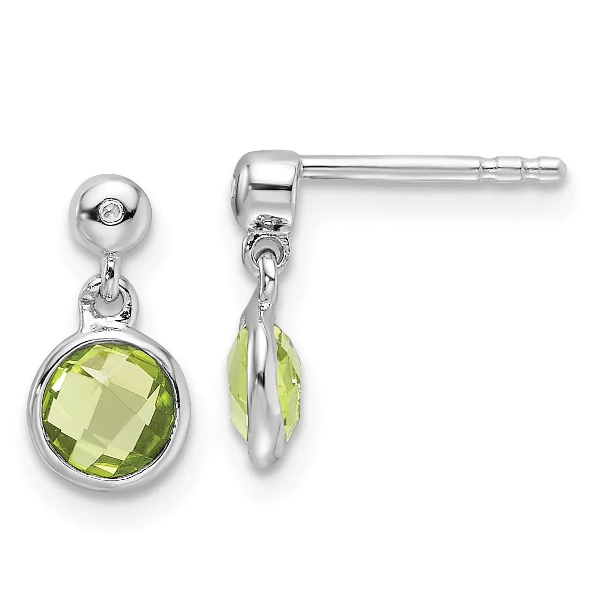 White Ice Sterling Silver Rhodium-plated Diamond and Peridot Post Dangle Earrings