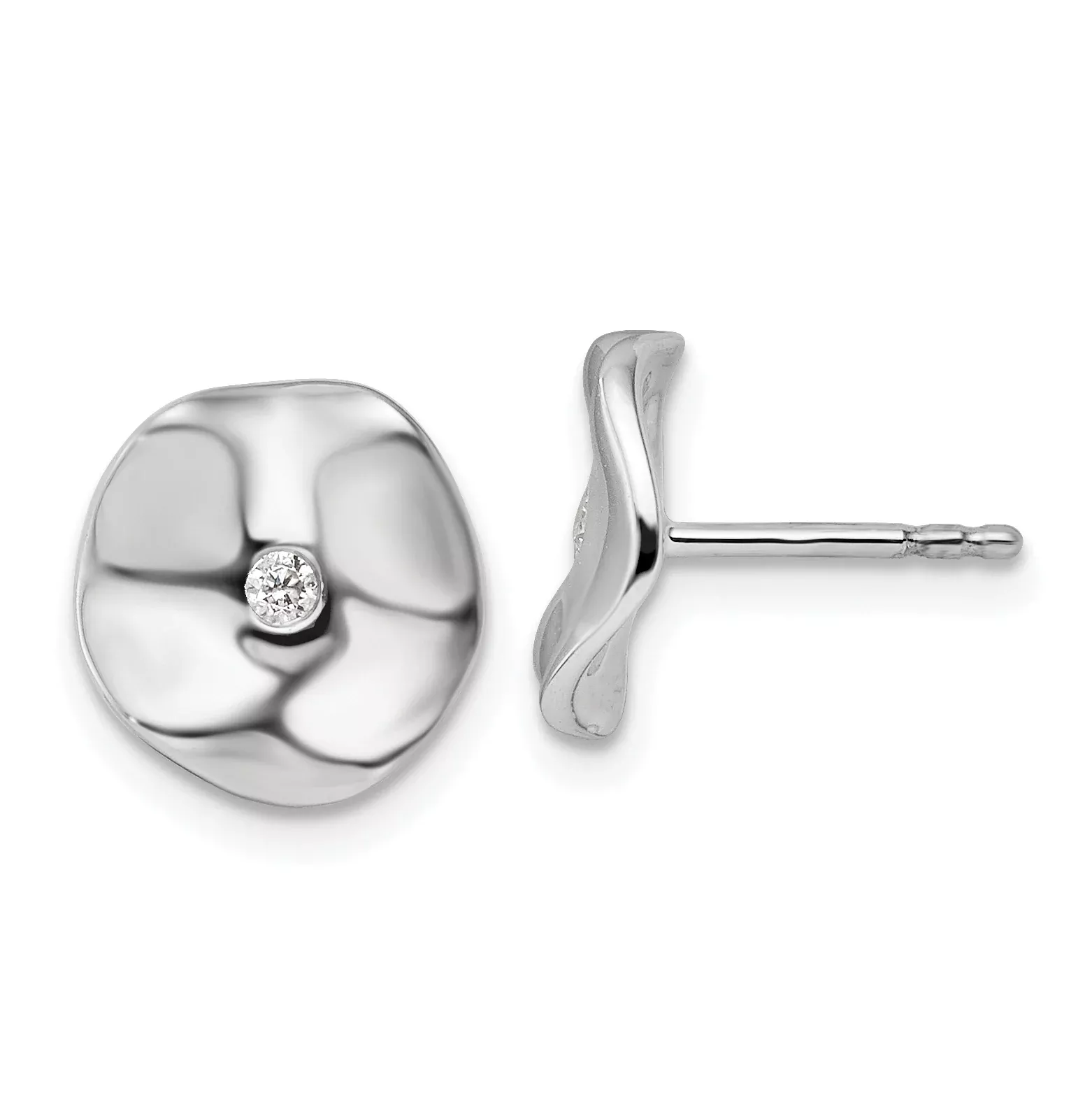 White Ice Sterling Silver Rhodium-plated Diamond Wavy Disk Post Earrings