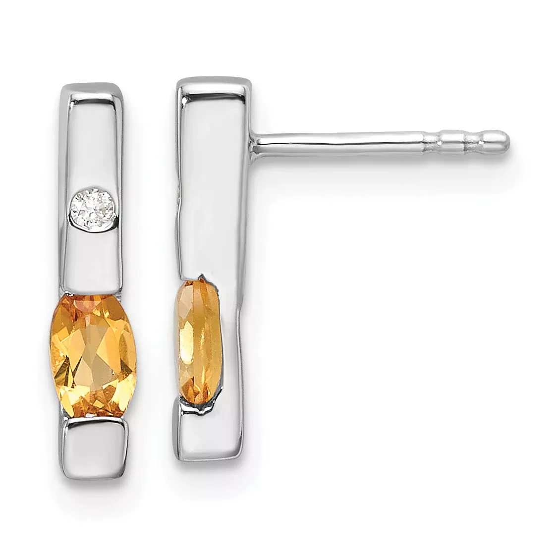 White Ice Sterling SilverRhodium-plated Diamond and Citrine Post Earrings