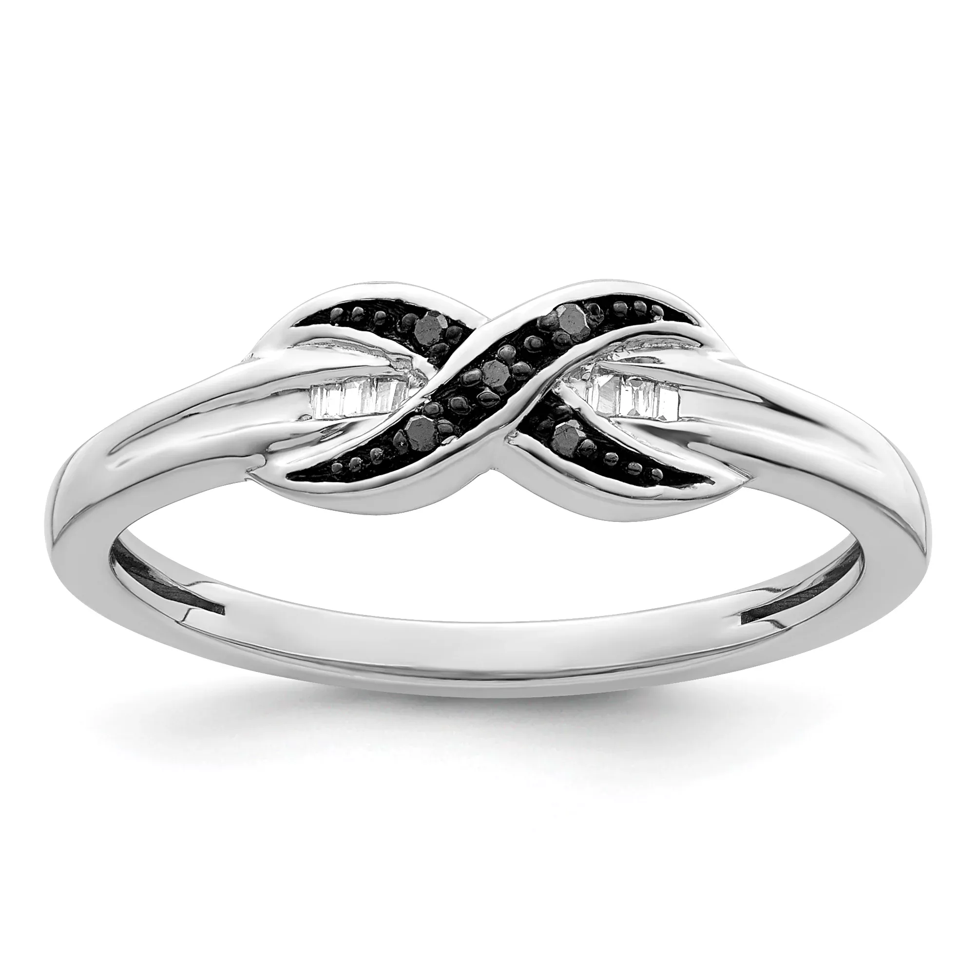 White Night Sterling Silver Rhodium-plated Black and White Diamond Ring