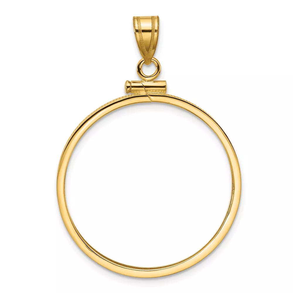 Wideband Distinguished Coin Jewelry 10k Polished 27.0mm x 2.35mm Screw Top Coin Bezel Pendant
