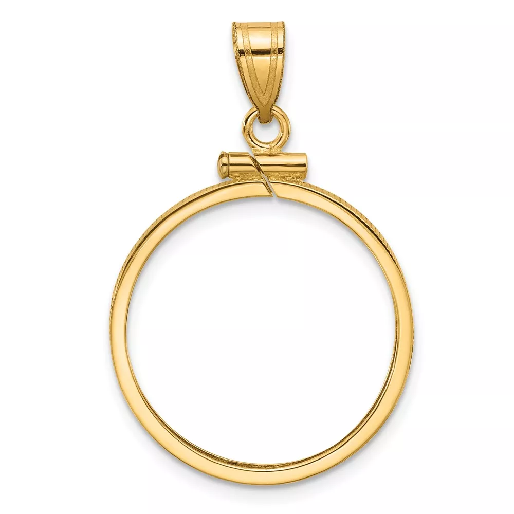 Wideband Distinguished Coin Jewelry 14k Polished 21.6mm x 1.7mm Screw Top Coin Bezel Pendant