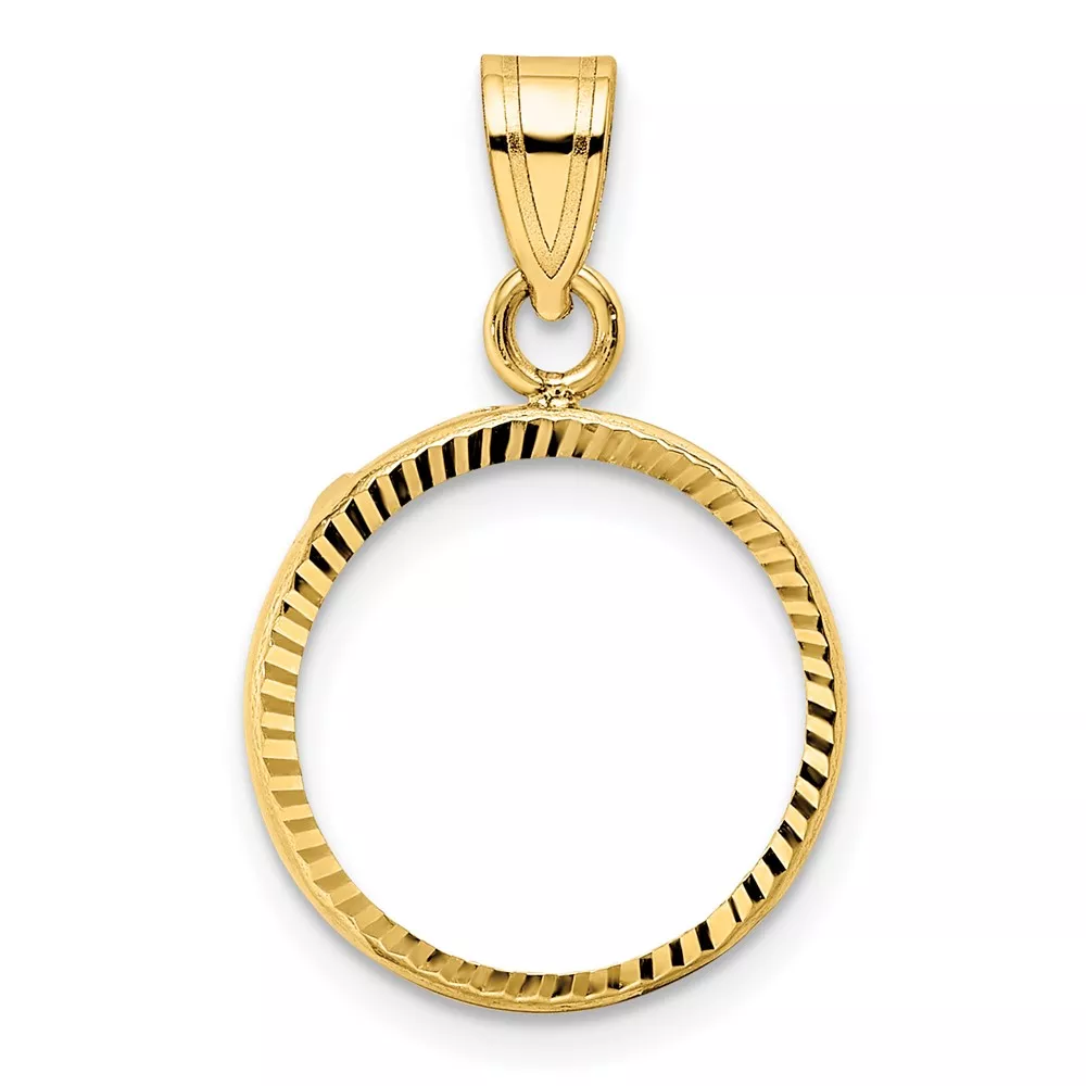 Wideband Distinguished Coin Jewelry 14k Polished and Diamond-cut 14.0mm Prong Coin Bezel Pendant