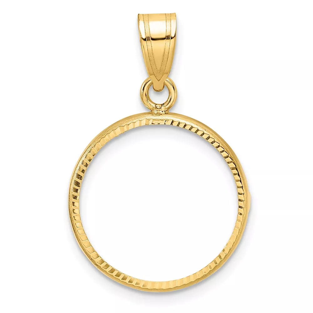 Wideband Distinguished Coin Jewelry 14k Polished and Diamond-cut 16.5mm Prong Coin Bezel Pendant
