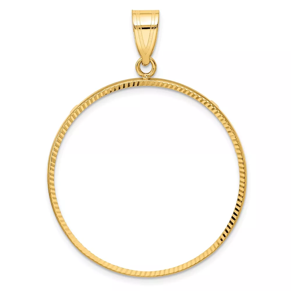 Wideband Distinguished Coin Jewelry 14k Polished and Diamond-cut 32.0mm Prong Coin Bezel Pendant