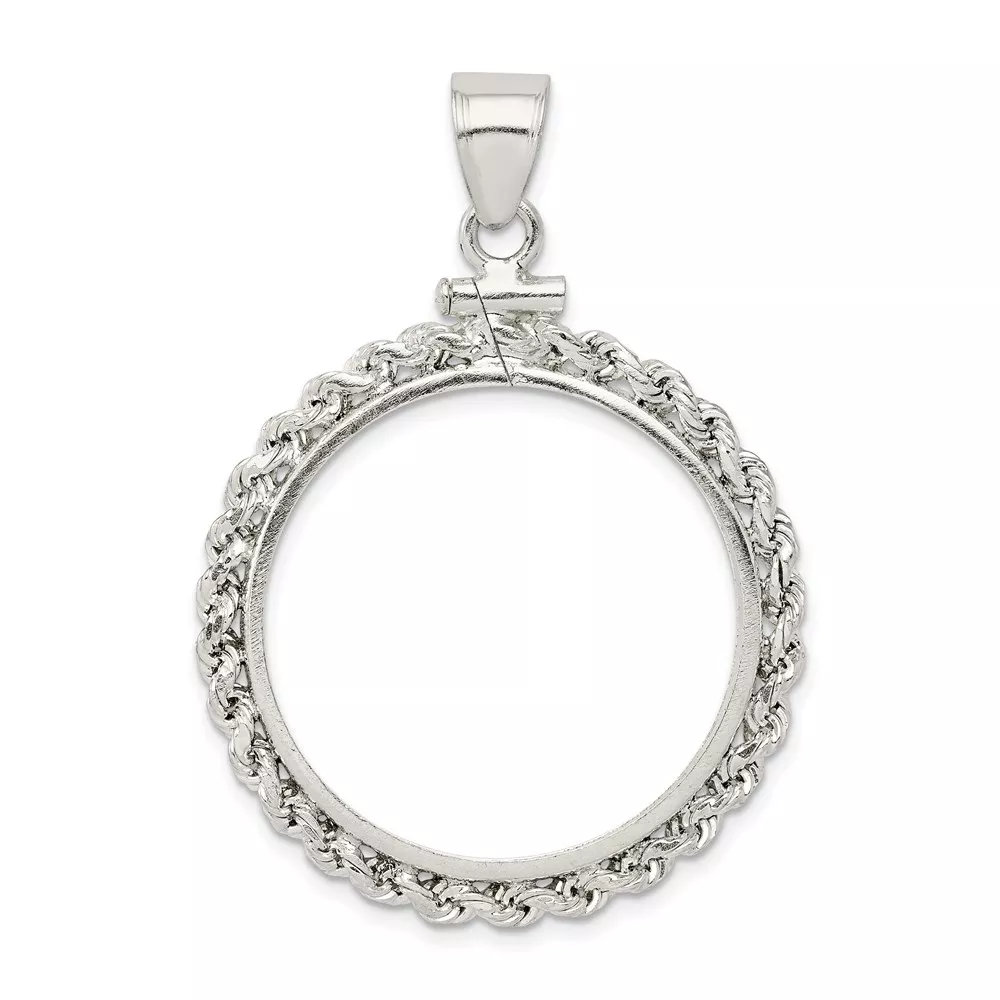 Wideband Distinguished Coin Jewelry Sterling Silver Polished Rope 26.4 x 1.8mm Susan B. Anthony Screw Top Coin Bezel Pendant