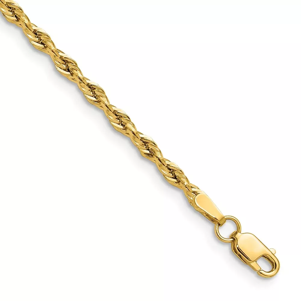 Yellow Gold 14Ky 2.5mm Semi-Solid Rope Chain Anklet