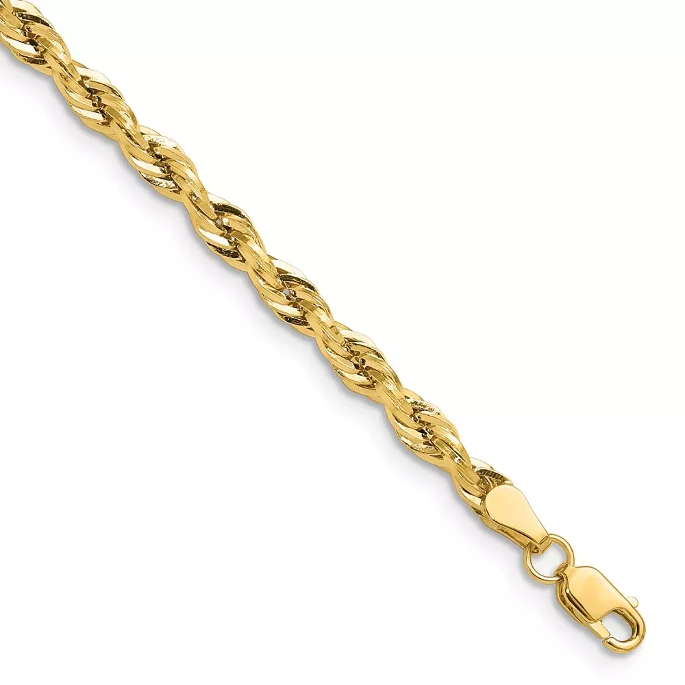 Yellow Gold 14Ky 3.5mm Semi-Solid Rope Chain Necklace